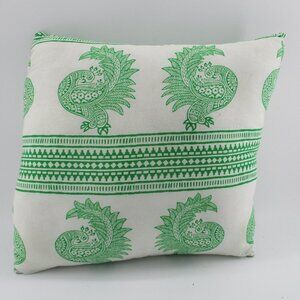 14" Green and White Phoenix Pillow made crisscross style in reverse side.